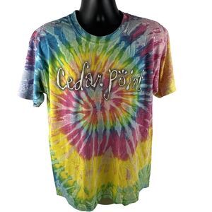 Vintage Y2K Mens Cedar Point Coaster Gear Tie Dye T-Shirt Size Large